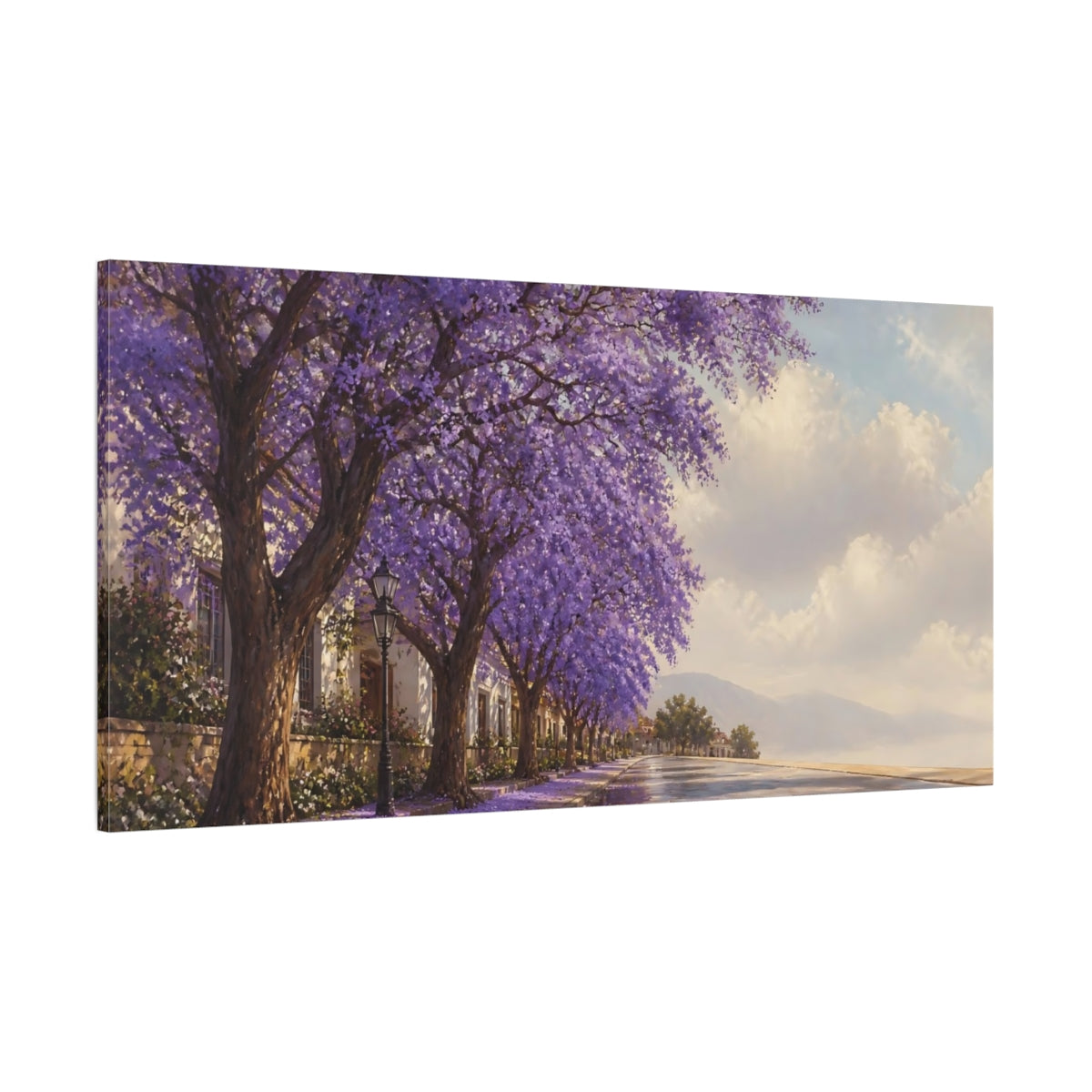 Side Mockup 2. Jacaranda Lined Street shown as canvas print