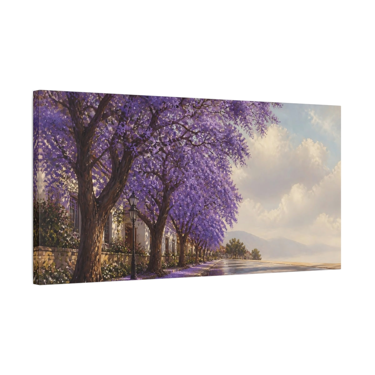 Side Mockup 1. Jacaranda Lined Street shown as canvas print
