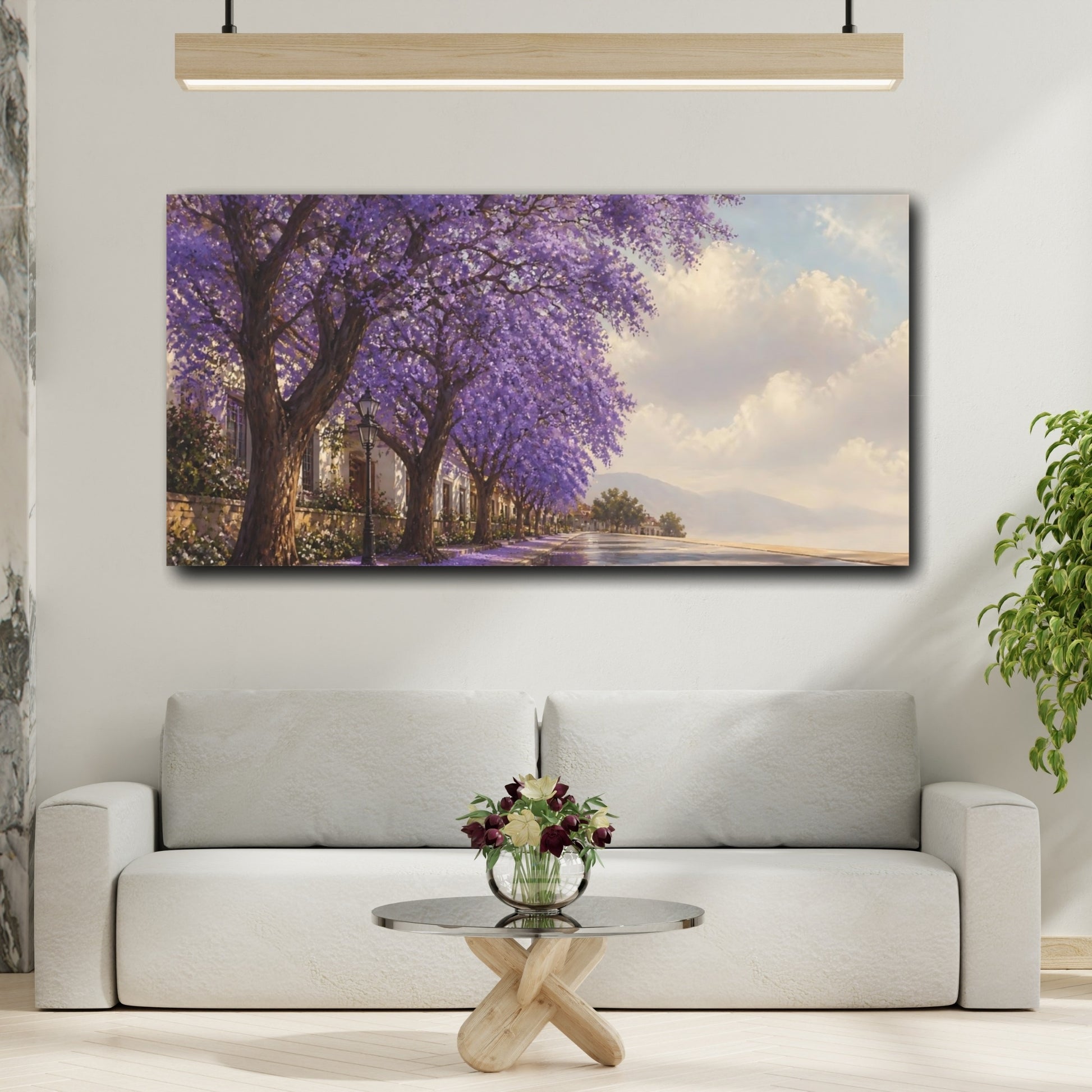 Mockup 2. Jacaranda Lined Street shown as canvas print