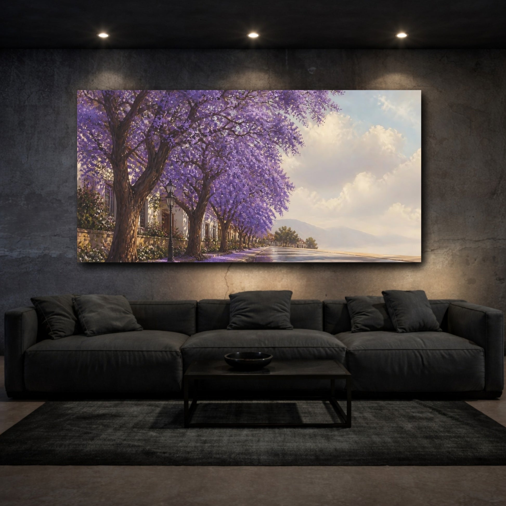 Mockup 3. Jacaranda Lined Street shown as canvas print