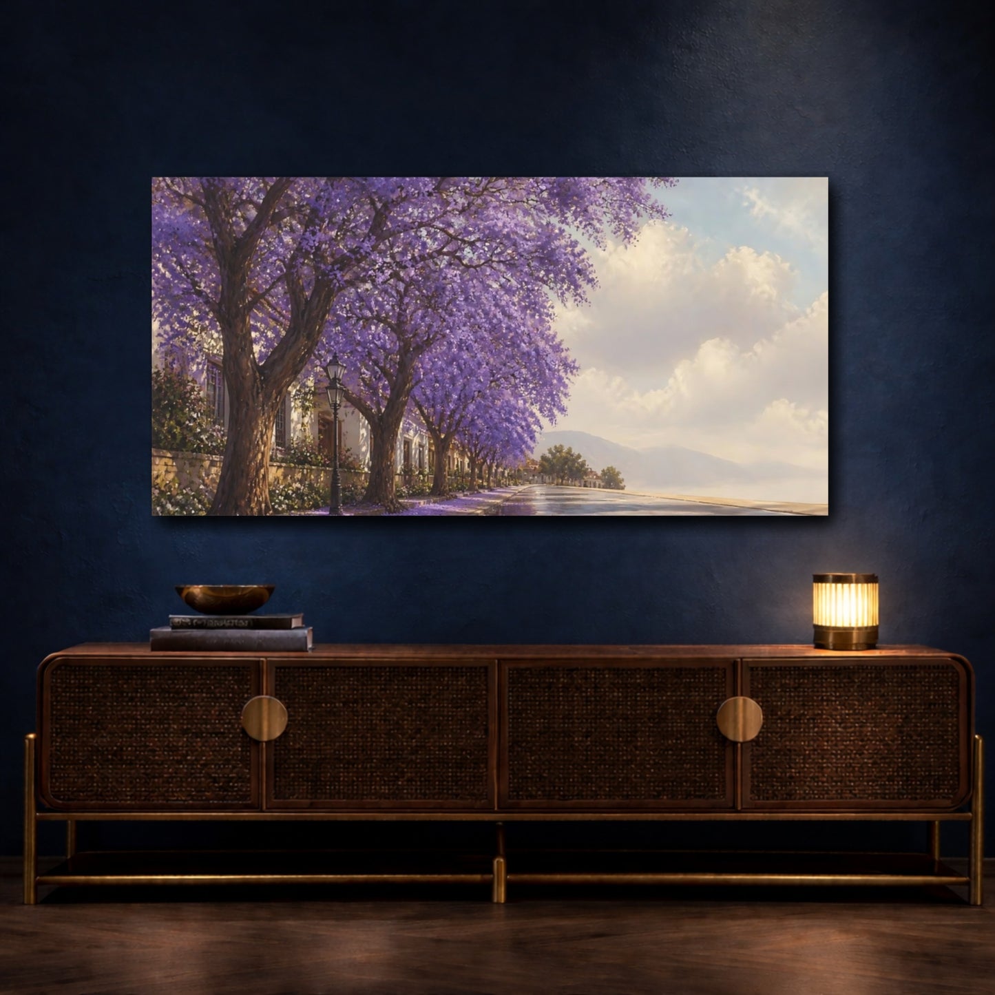 Mockup 4. Jacaranda Lined Street shown as canvas print