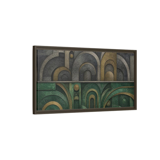Main Mockup. Jade & Brass Arches shown as framed canvas print