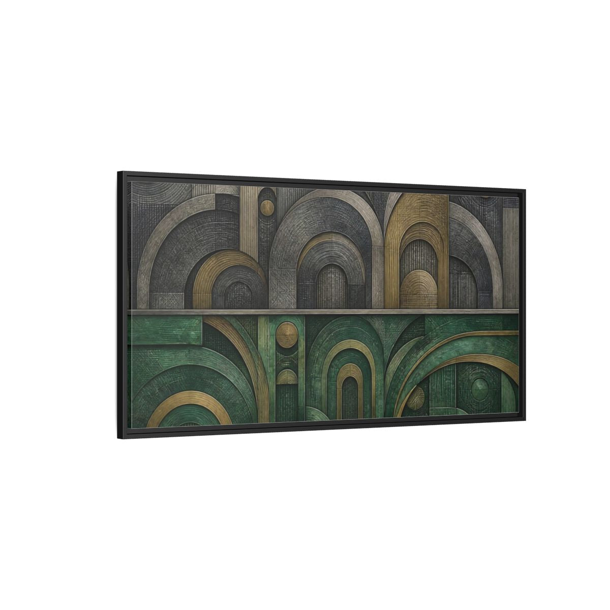 Side Mockup 5. Jade & Brass Arches shown as framed canvas print