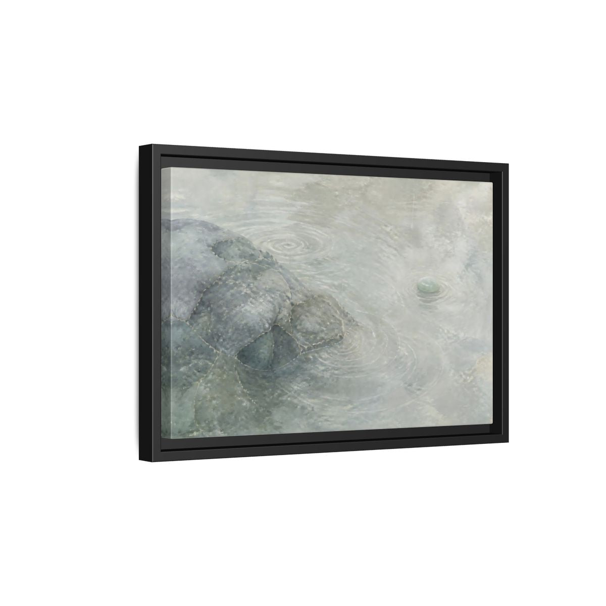 Side Mockup 6. Jade Pebble And Ripples shown as framed canvas print