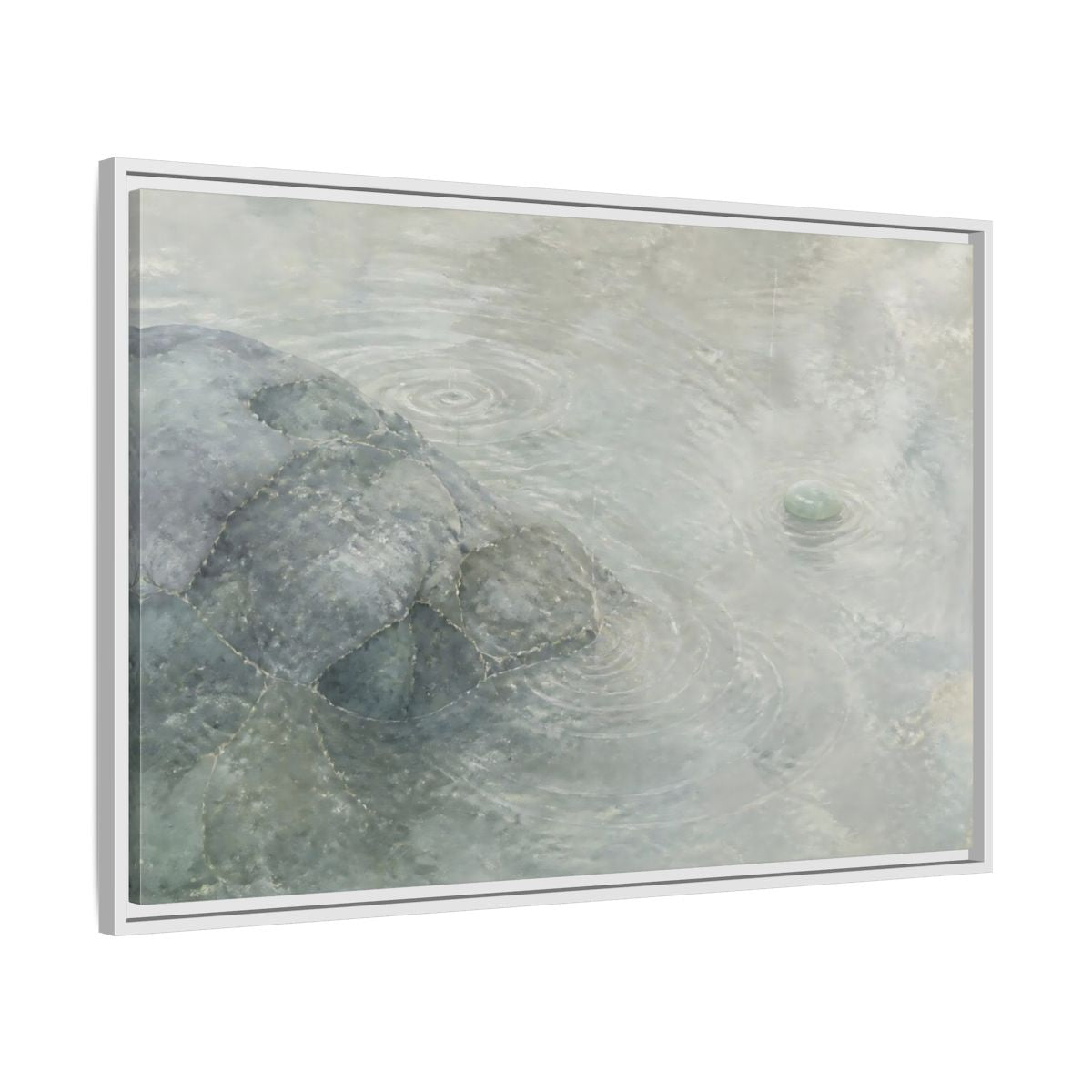Side Mockup 9. Jade Pebble And Ripples shown as framed canvas print