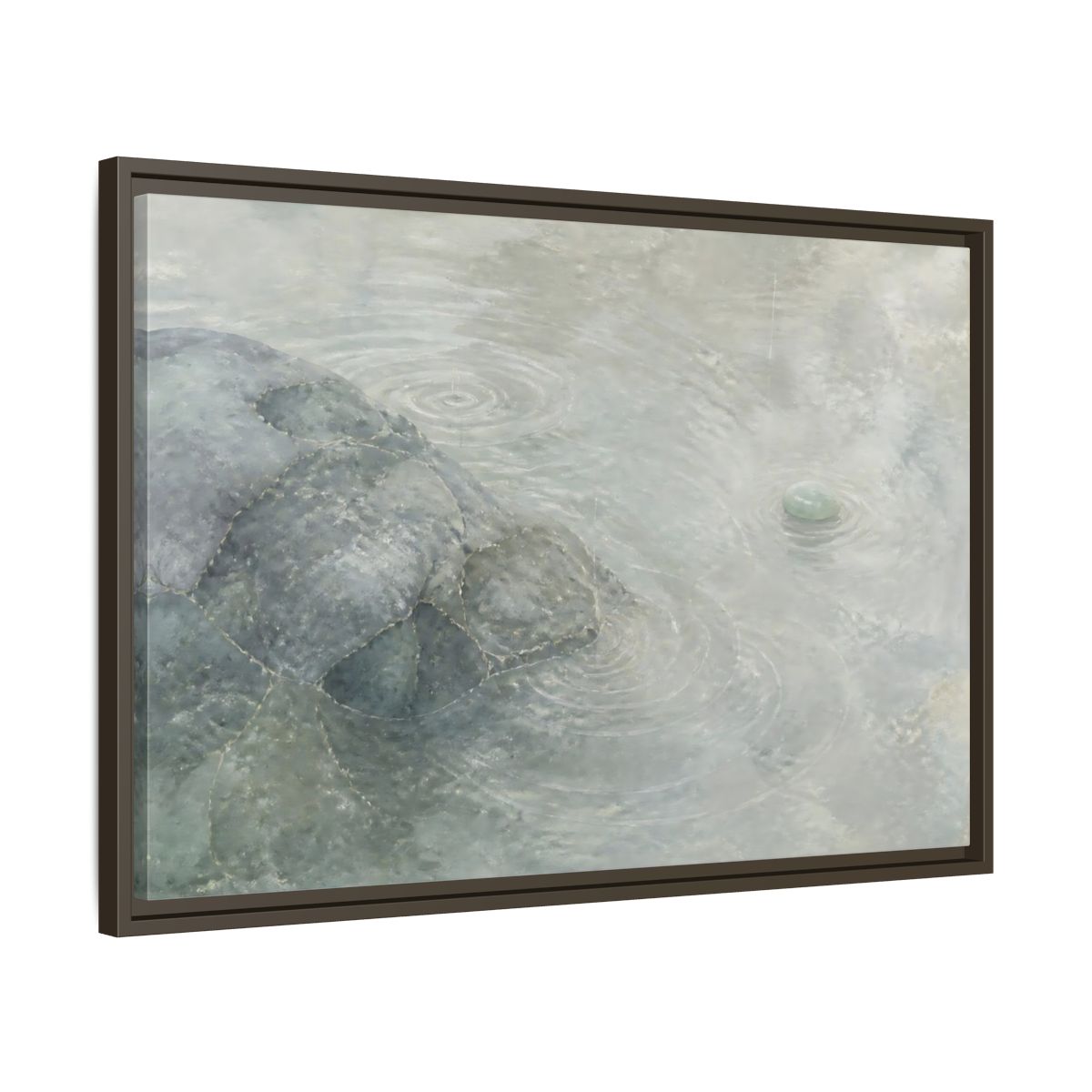 Side Mockup 11. Jade Pebble And Ripples shown as framed canvas print