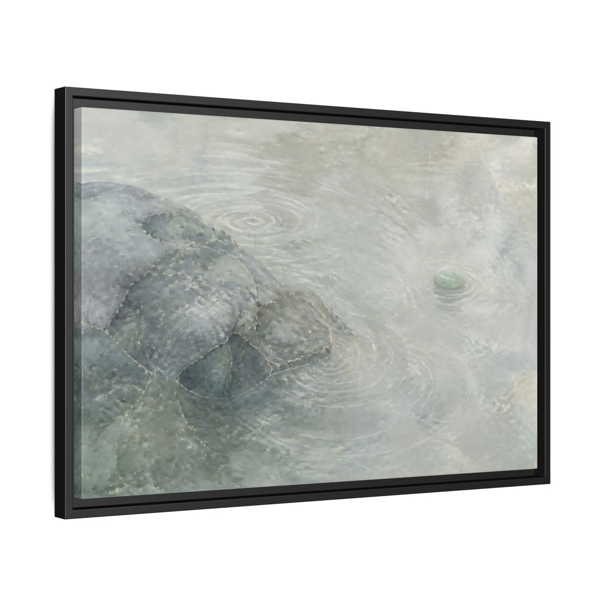 Side Mockup 14. Jade Pebble And Ripples shown as framed canvas print