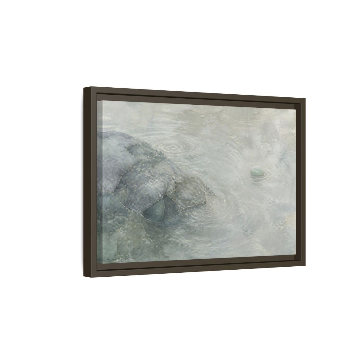Side Mockup 5. Jade Pebble And Ripples shown as framed canvas print