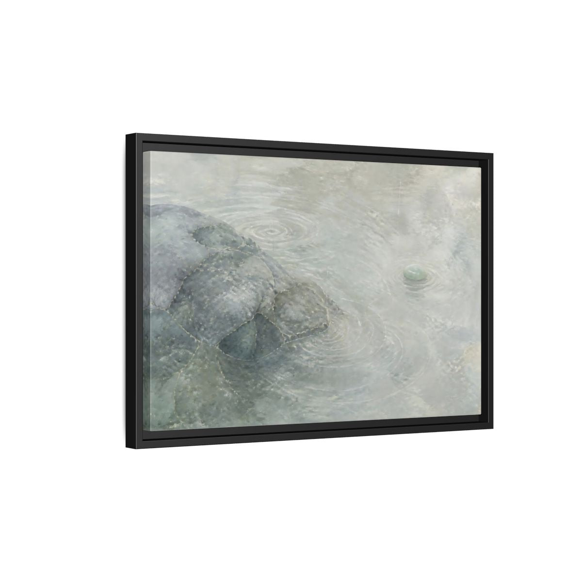 Side Mockup 3. Jade Pebble And Ripples shown as framed canvas print