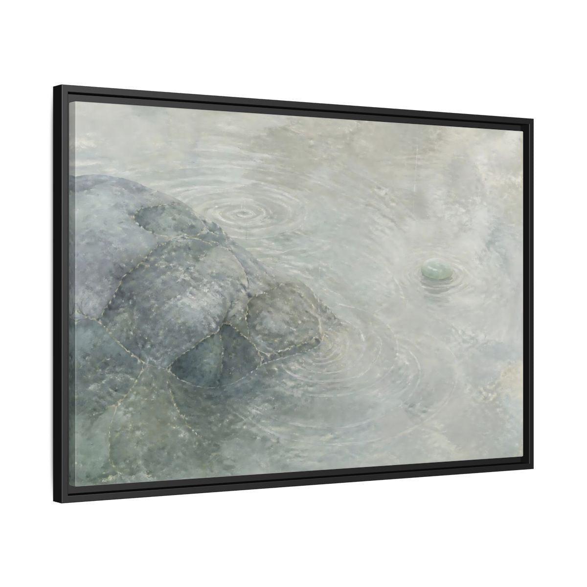 Side Mockup 13. Jade Pebble And Ripples shown as framed canvas print