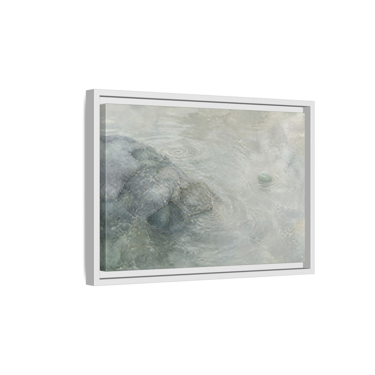 Side Mockup 4. Jade Pebble And Ripples shown as framed canvas print