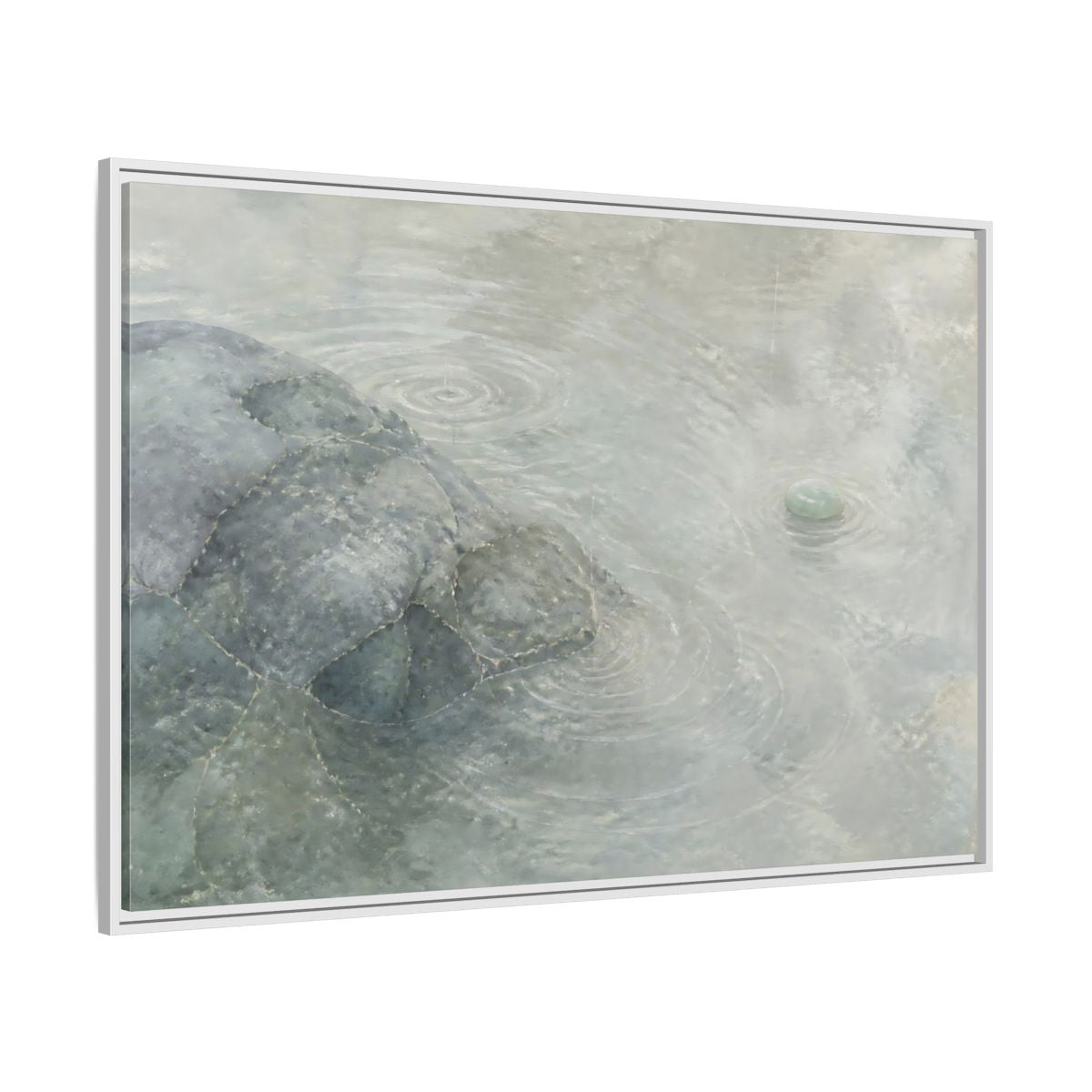 Side Mockup 7. Jade Pebble And Ripples shown as framed canvas print