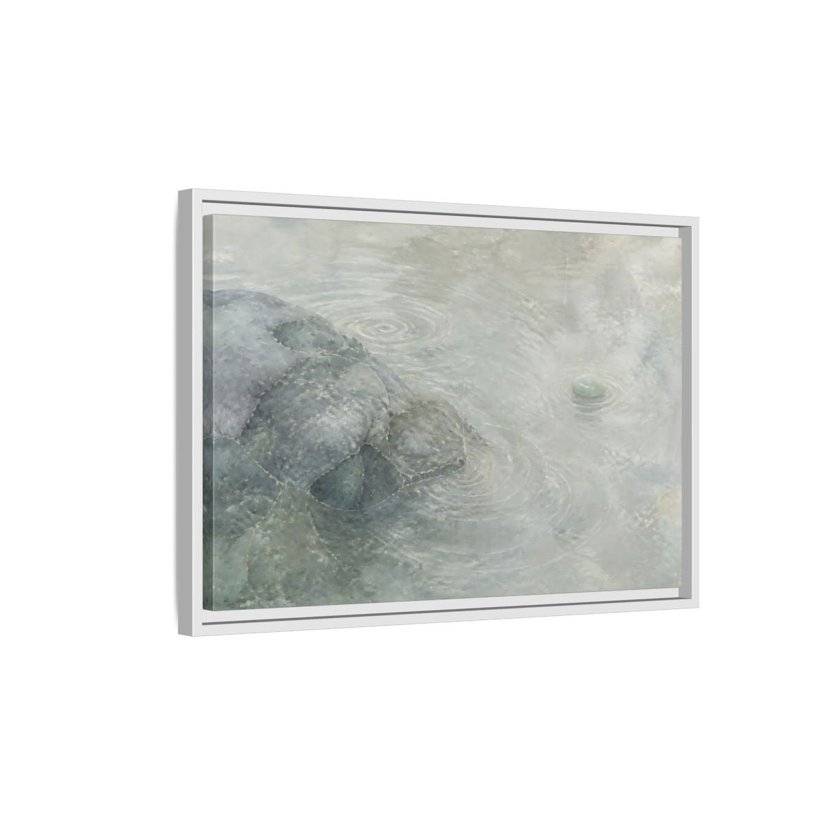 Side Mockup 1. Jade Pebble And Ripples shown as framed canvas print