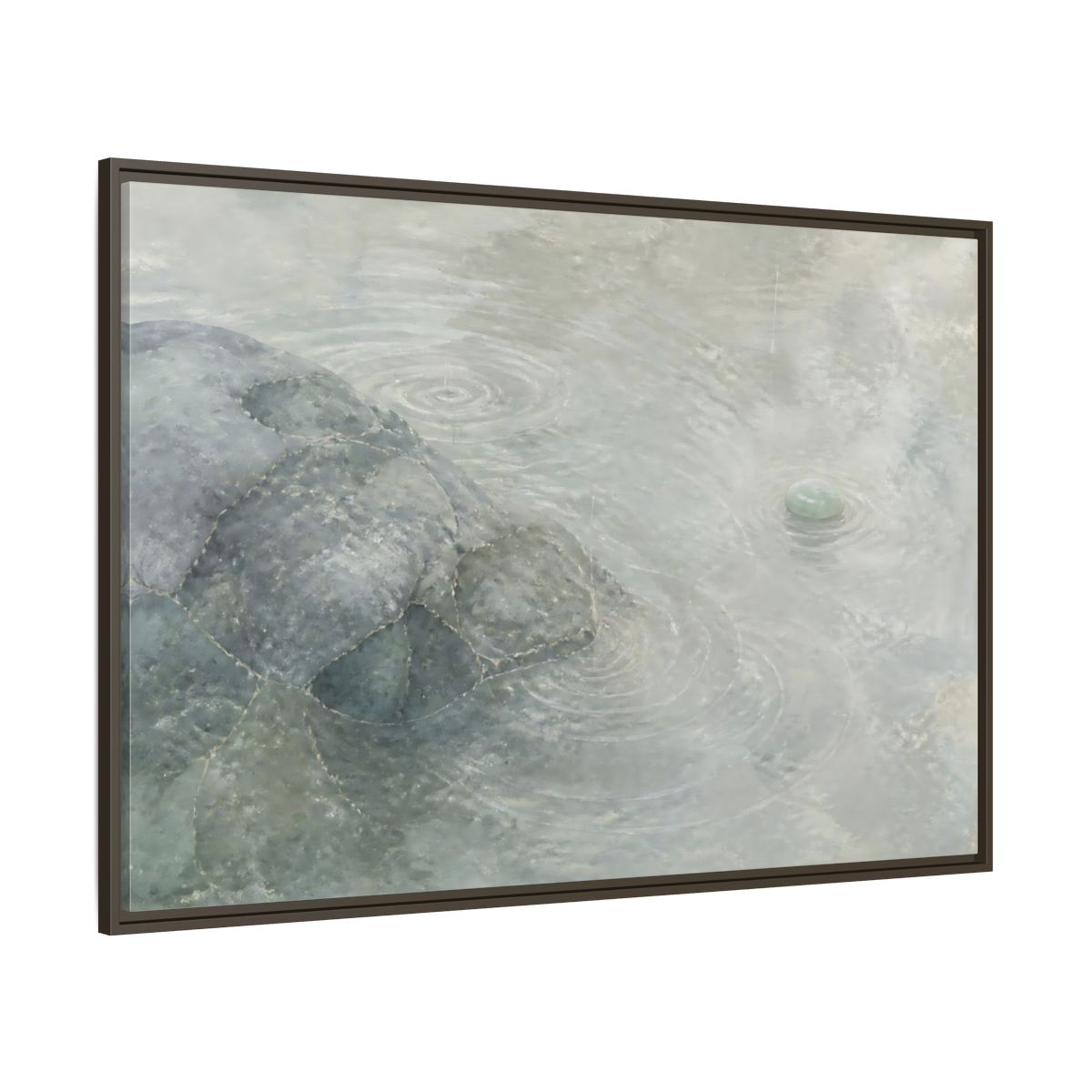 Side Mockup 8. Jade Pebble And Ripples shown as framed canvas print