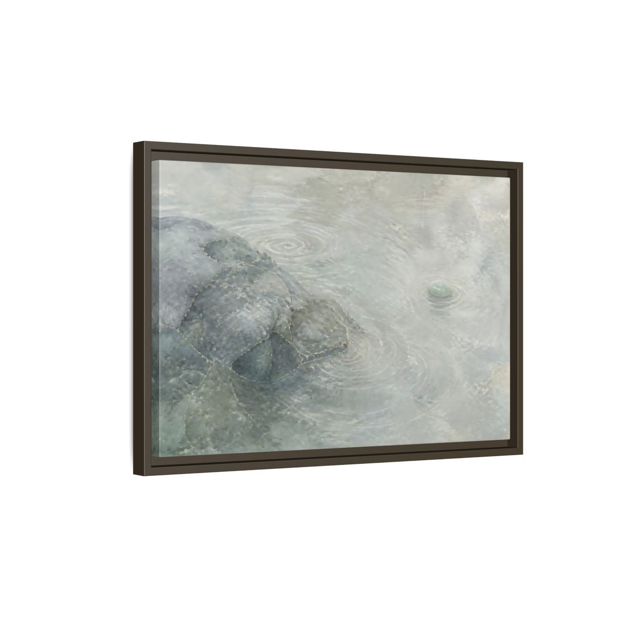 Side Mockup 2. Jade Pebble And Ripples shown as framed canvas print