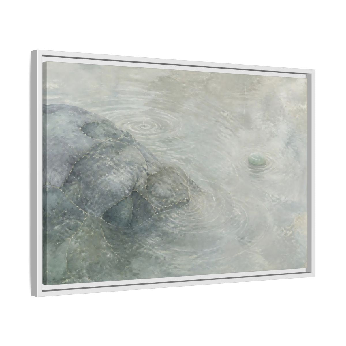 Side Mockup 10. Jade Pebble And Ripples shown as framed canvas print