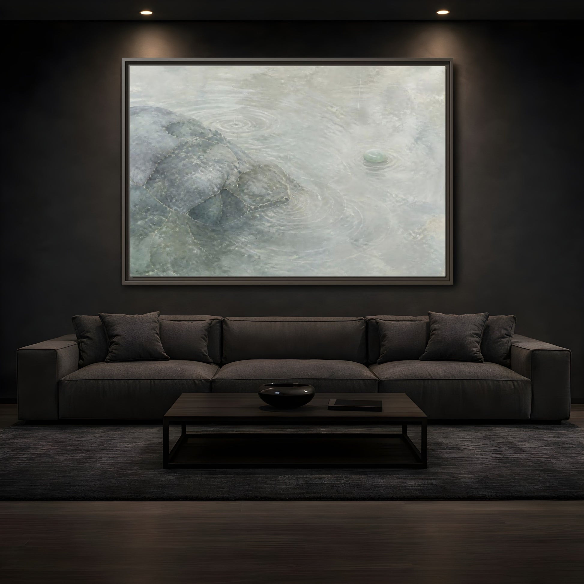 Mockup 3. Jade Pebble And Ripples shown as framed canvas print