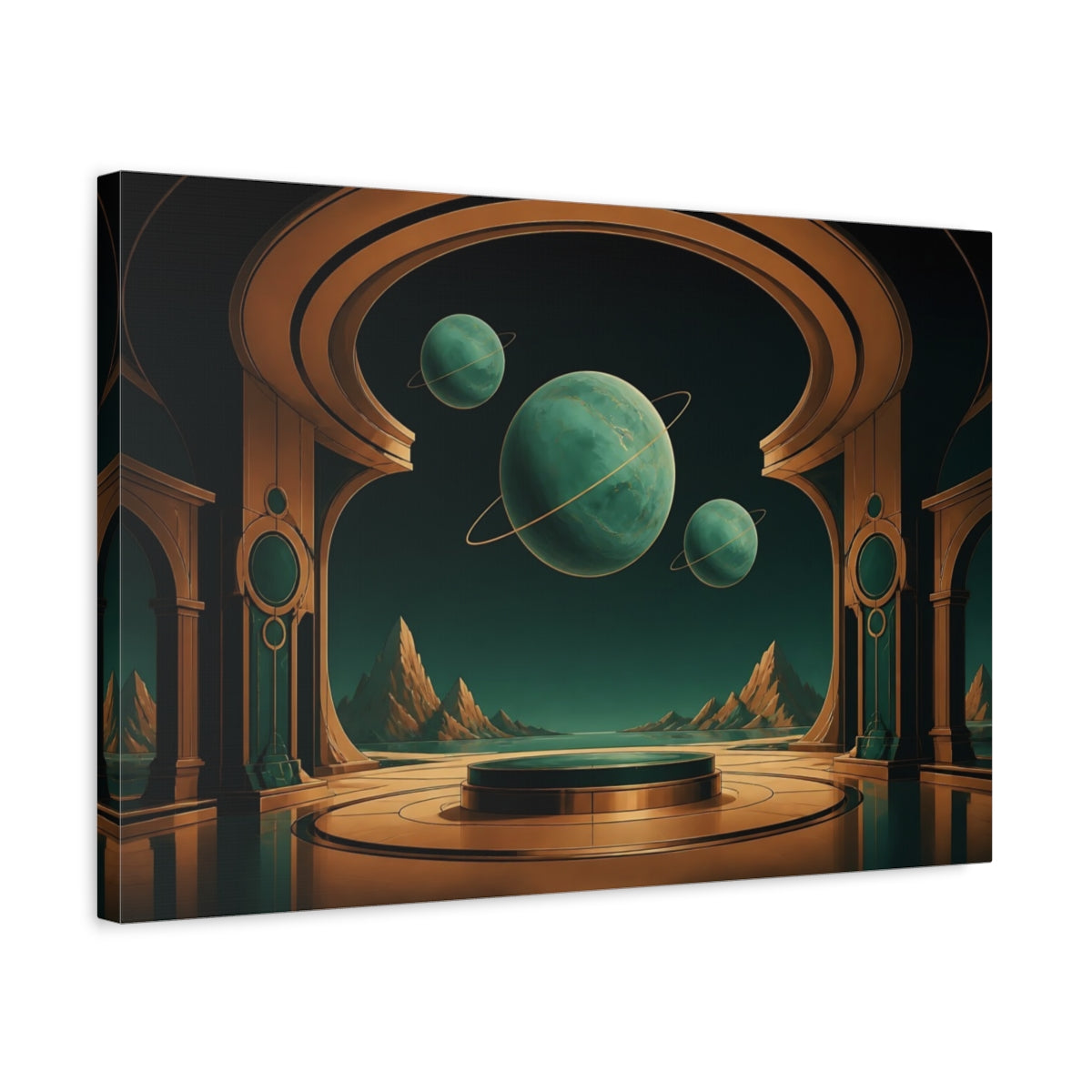 Side Mockup 3. Jade Planets Observatory shown as canvas print
