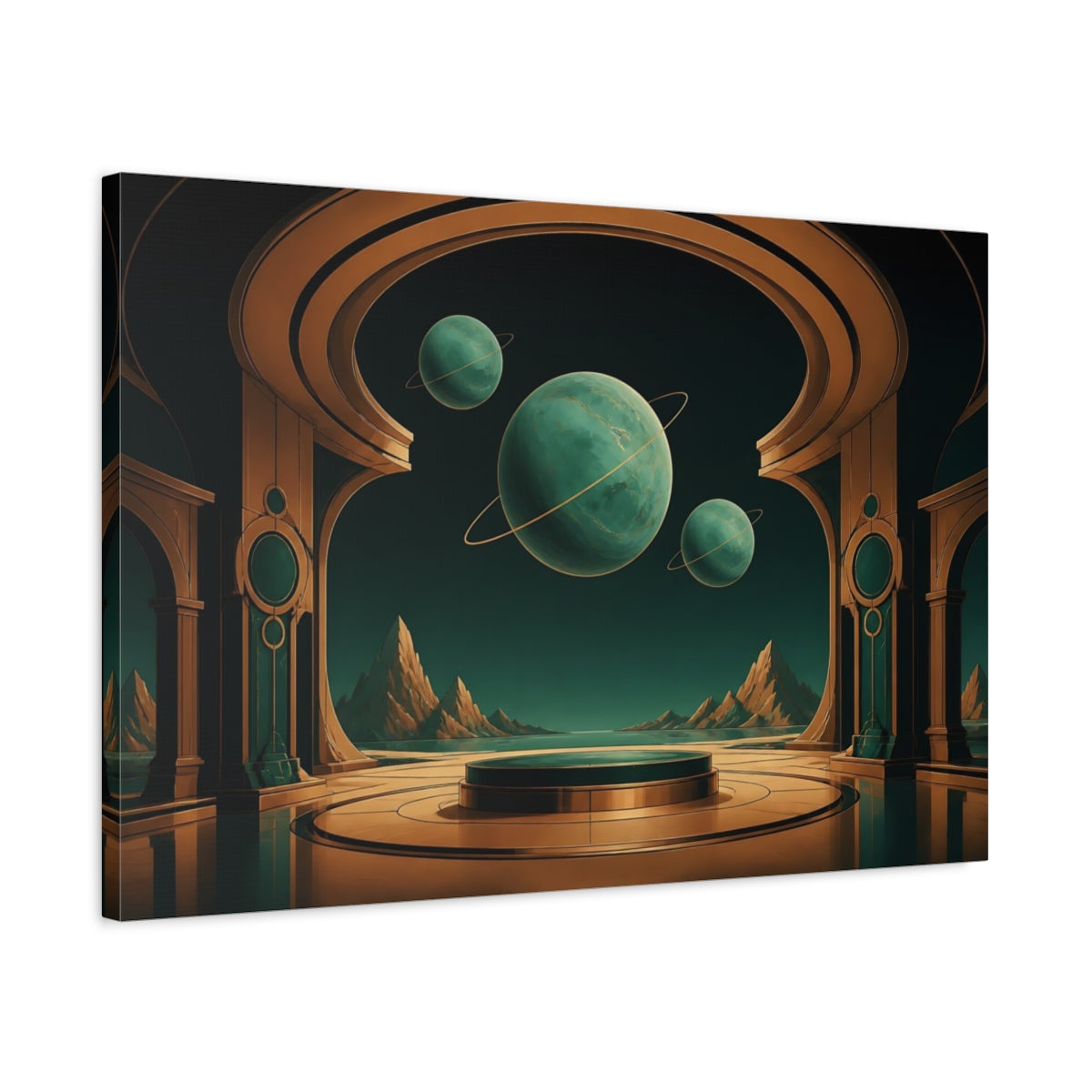 Side Mockup 2. Jade Planets Observatory shown as canvas print