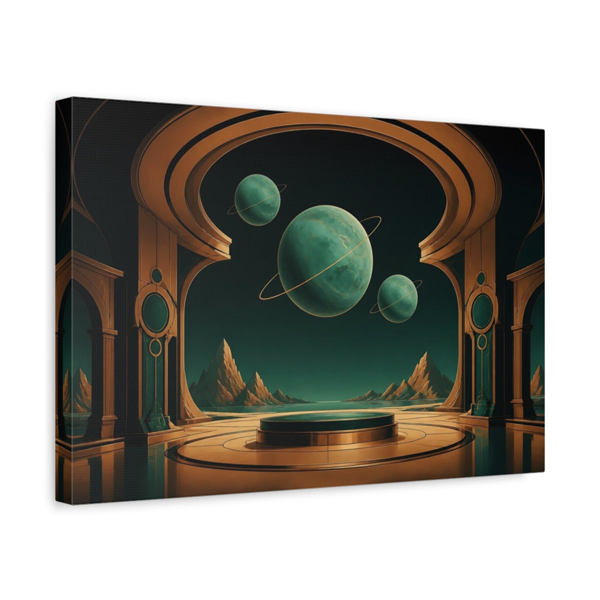 Side Mockup 4. Jade Planets Observatory shown as canvas print