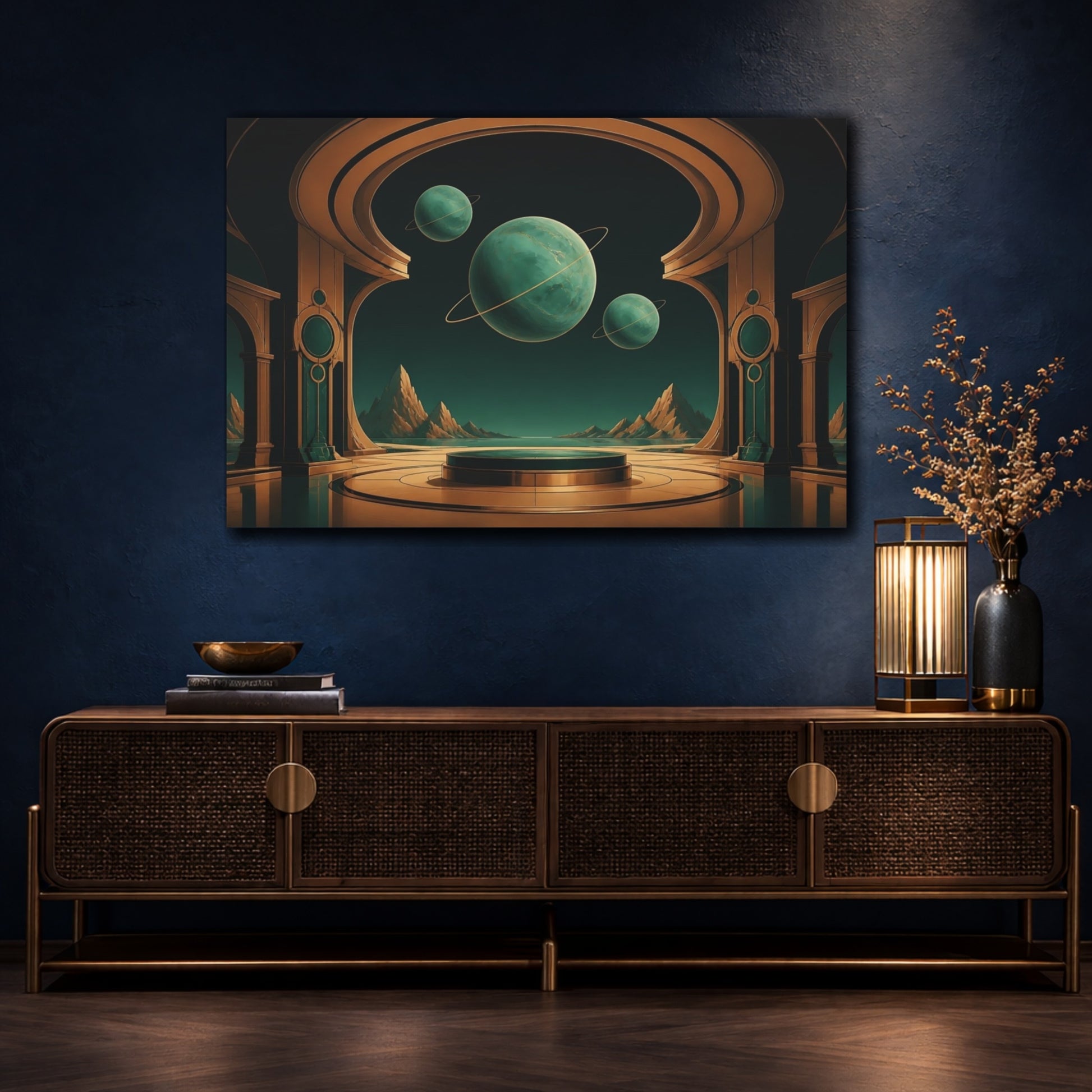 Mockup 4. Jade Planets Observatory shown as canvas print
