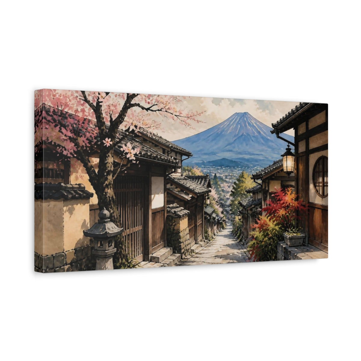 Side Mockup 3. Japanese Alley To Mount Fuji shown as canvas print