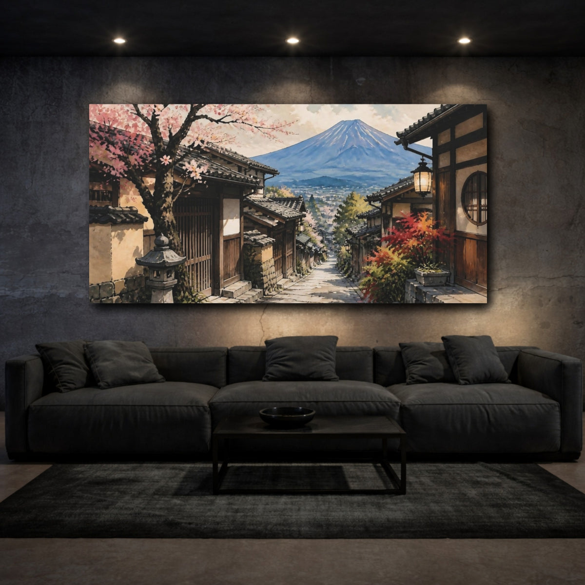 Mockup 3. Japanese Alley To Mount Fuji shown as canvas print