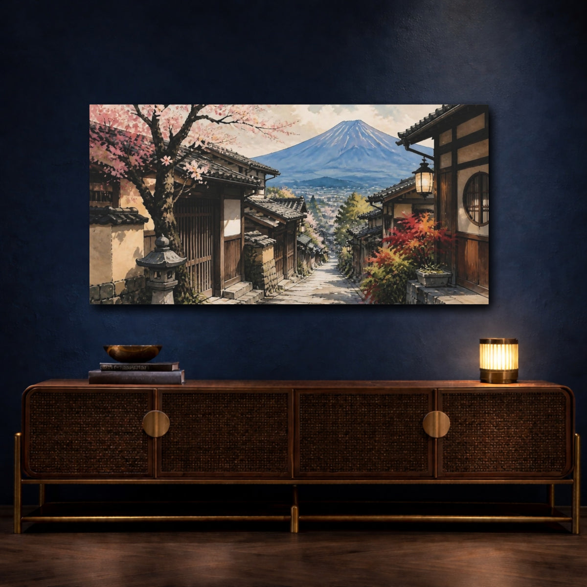 Mockup 4. Japanese Alley To Mount Fuji shown as canvas print