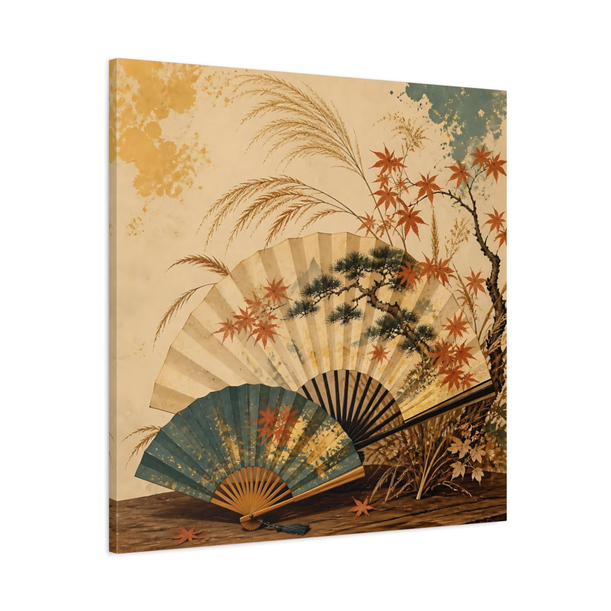 Main Mockup. Japanese Autumn Folding Fans shown as canvas print