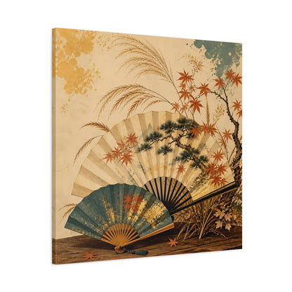 Main Mockup. Japanese Autumn Folding Fans shown as canvas print