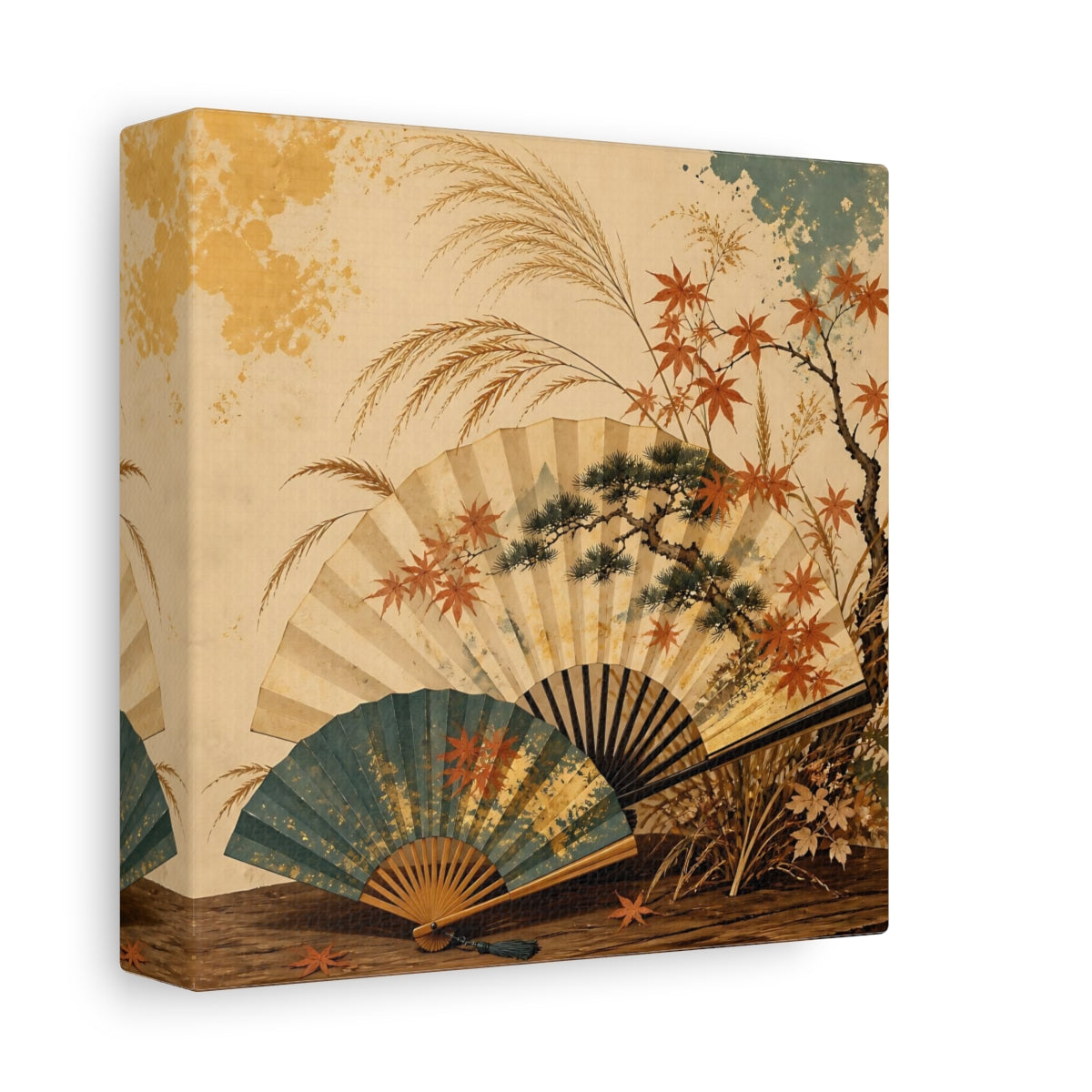 Side Mockup 2. Japanese Autumn Folding Fans shown as canvas print