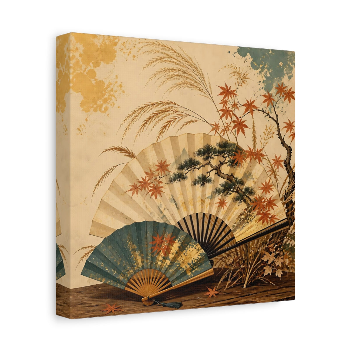 Side Mockup 9. Japanese Autumn Folding Fans shown as canvas print