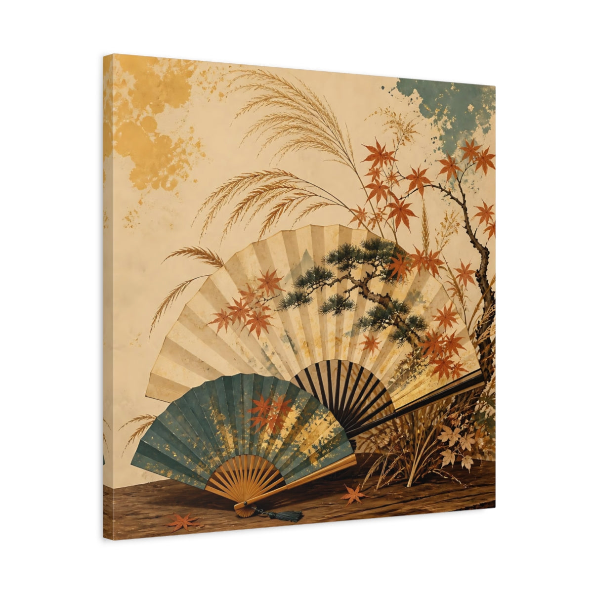 Side Mockup 4. Japanese Autumn Folding Fans shown as canvas print