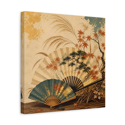 Side Mockup 7. Japanese Autumn Folding Fans shown as canvas print