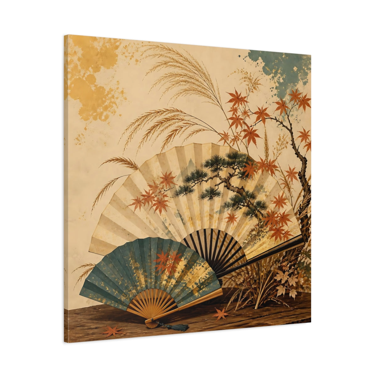 Side Mockup 1. Japanese Autumn Folding Fans shown as canvas print