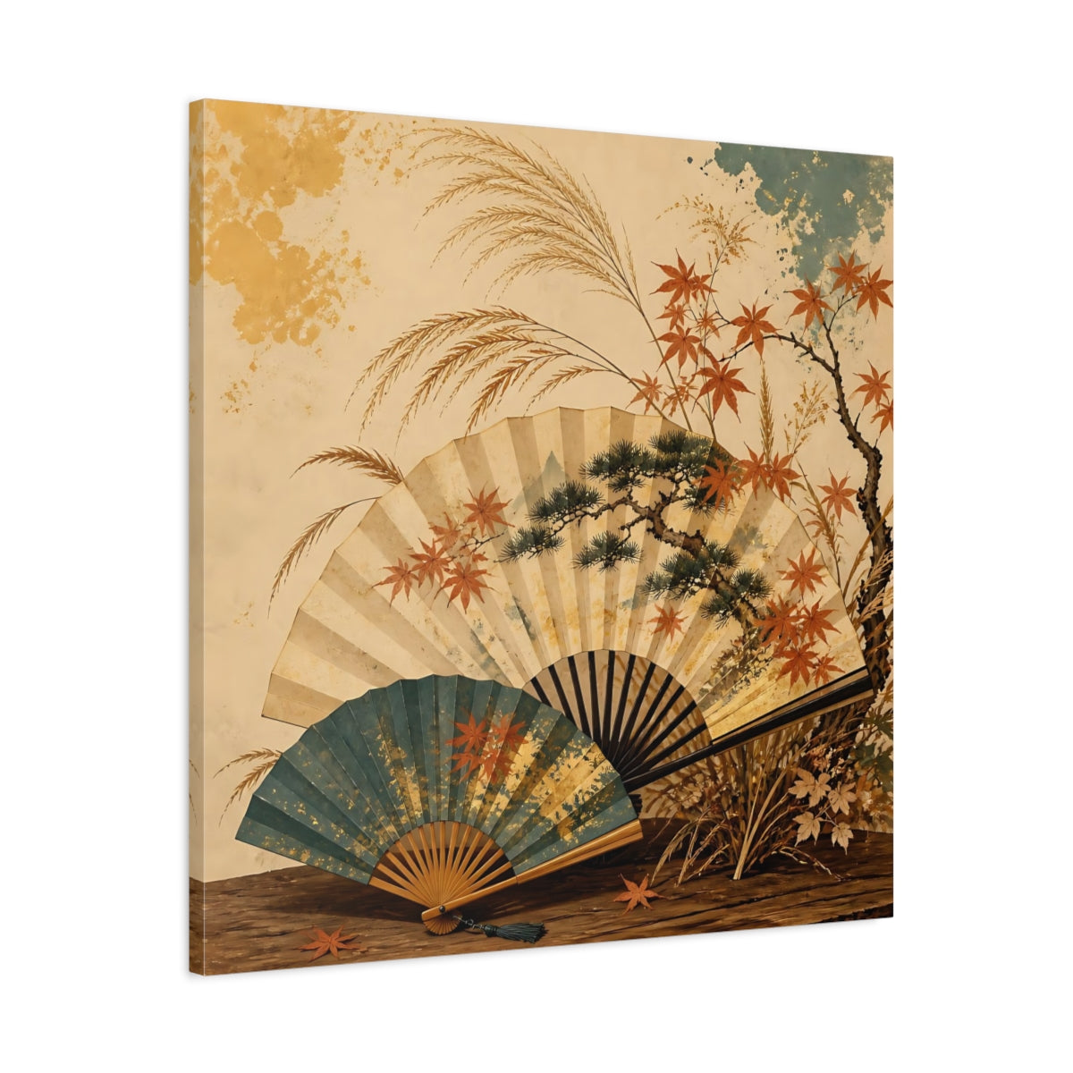 Side Mockup 3. Japanese Autumn Folding Fans shown as canvas print