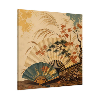 Side Mockup 3. Japanese Autumn Folding Fans shown as canvas print