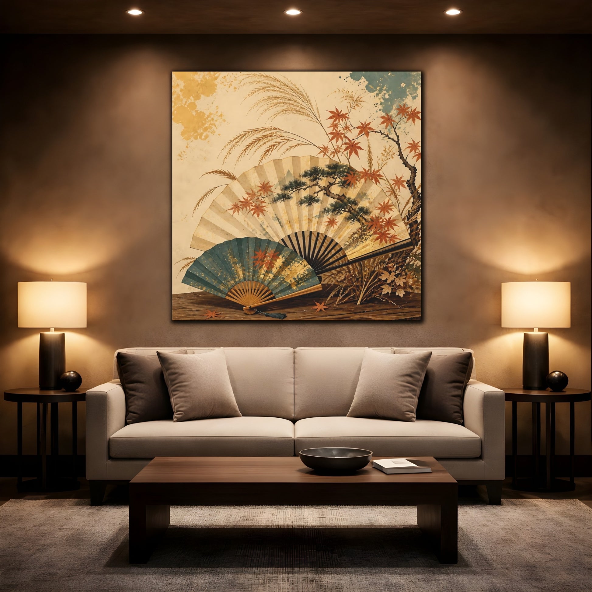 Mockup 2. Japanese Autumn Folding Fans shown as canvas print