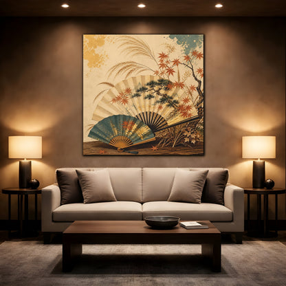 Mockup 2. Japanese Autumn Folding Fans shown as canvas print