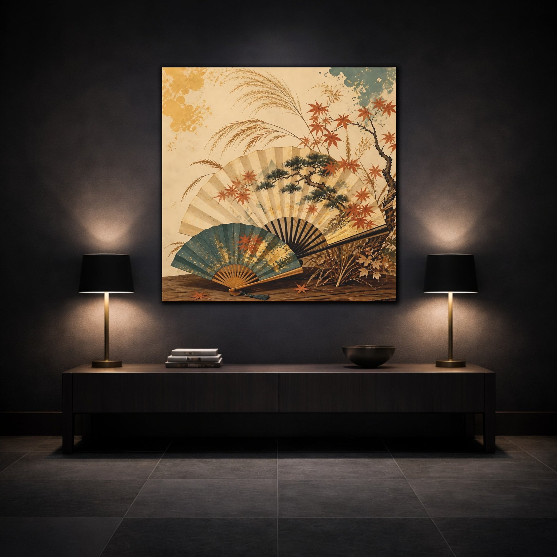 Mockup 3. Japanese Autumn Folding Fans shown as canvas print
