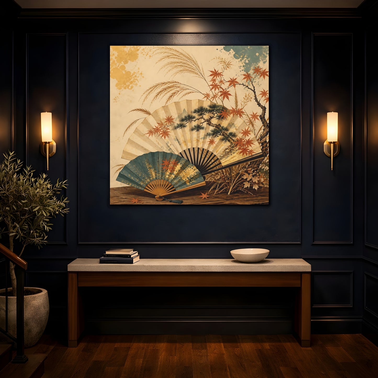 Mockup 4. Japanese Autumn Folding Fans shown as canvas print