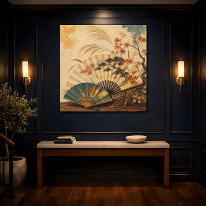 Mockup 4. Japanese Autumn Folding Fans shown as canvas print