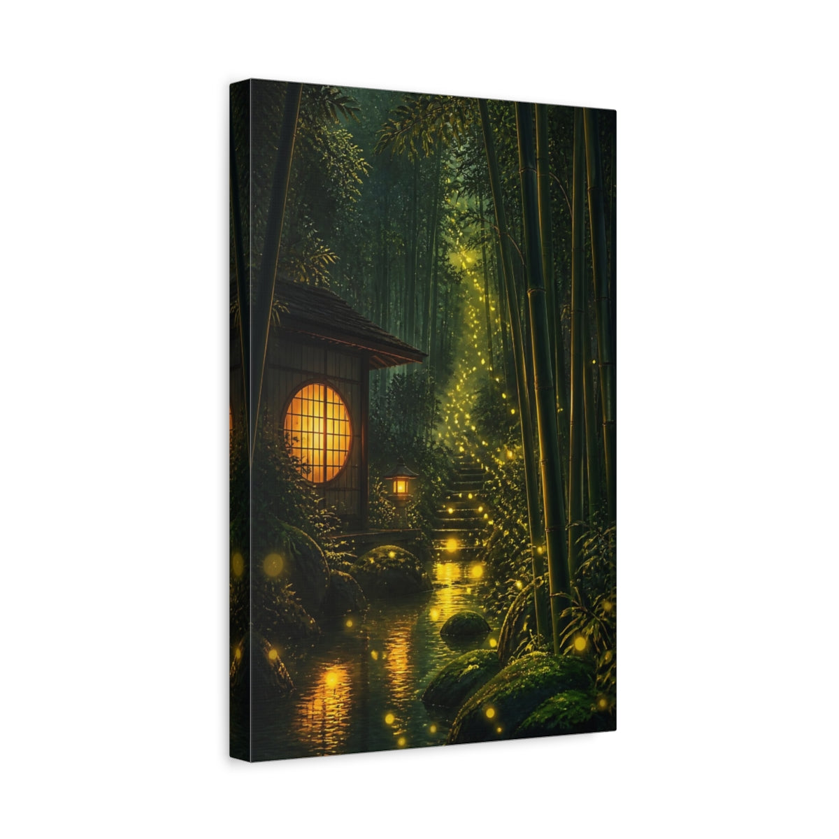 Side Mockup 4. Japanese Bamboo Firefly Path shown as canvas print