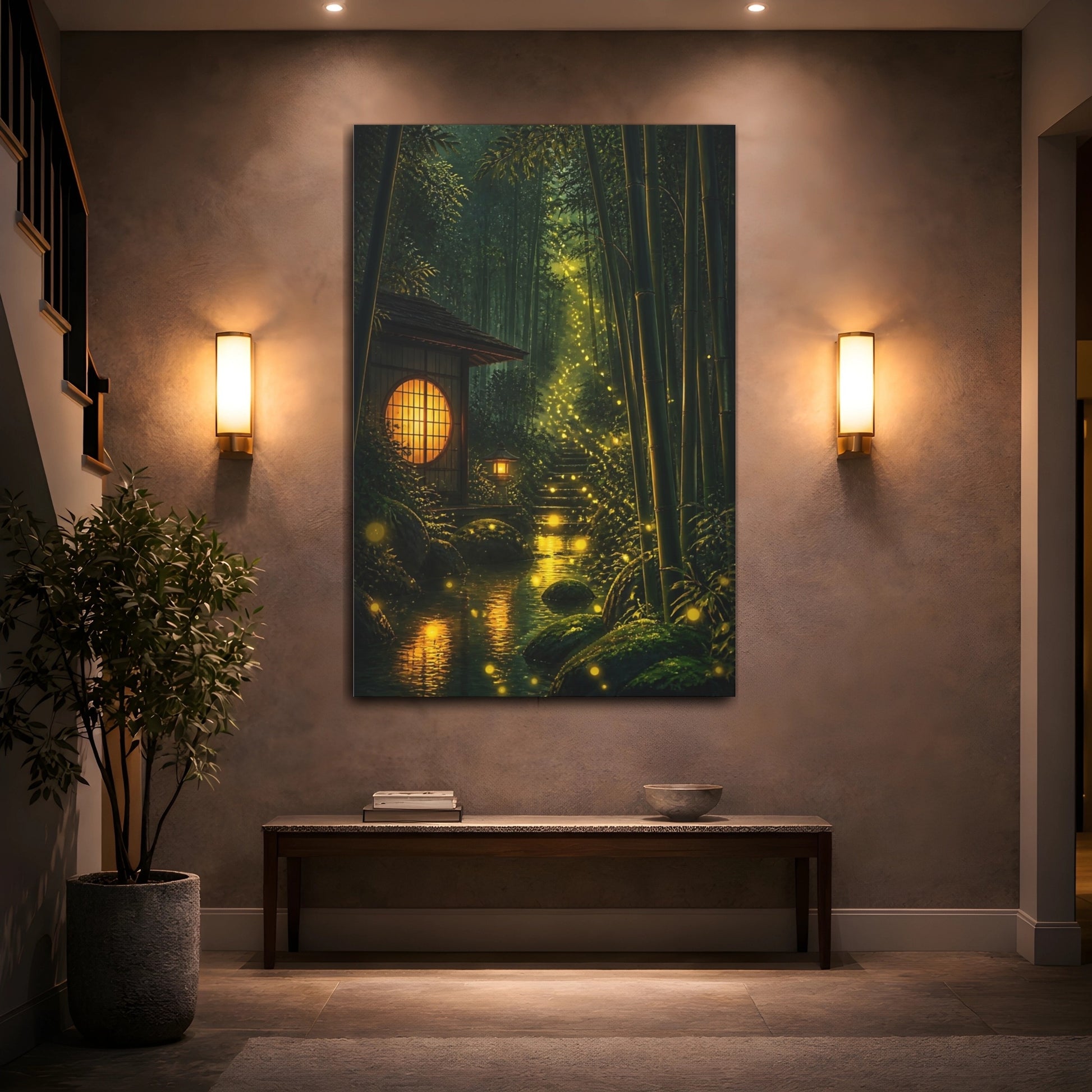 Mockup 2. Japanese Bamboo Firefly Path shown as canvas print