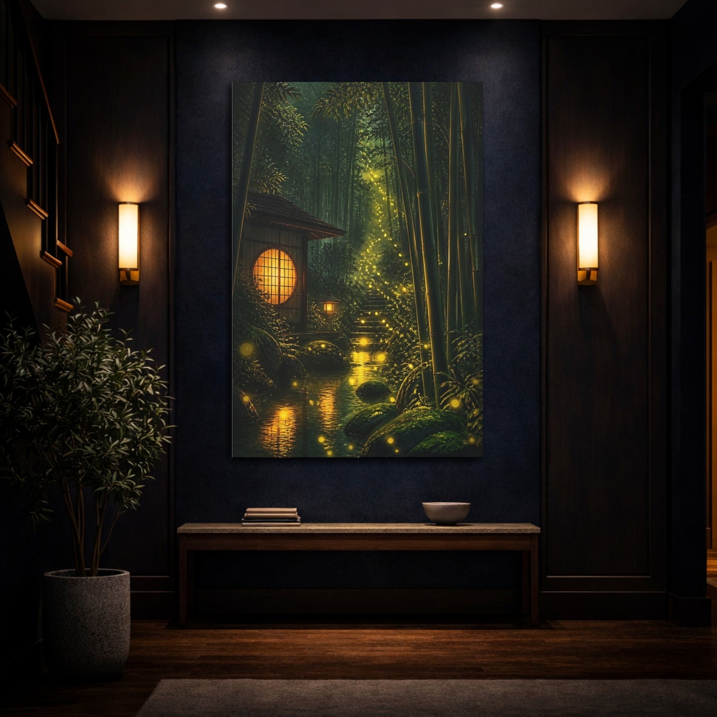 Mockup 4. Japanese Bamboo Firefly Path shown as canvas print