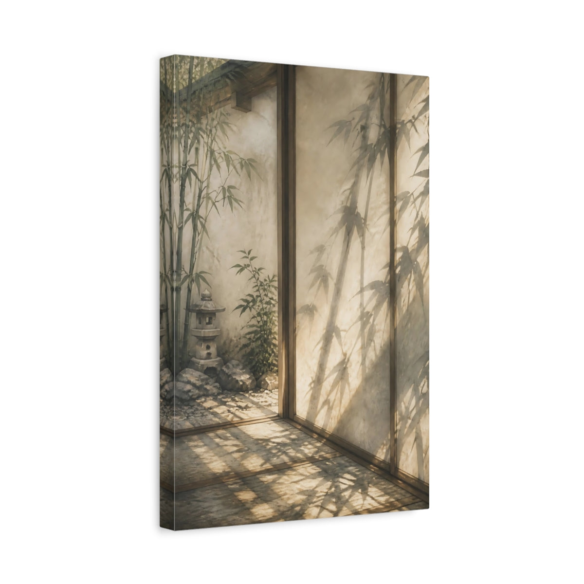 Side Mockup 4. Japanese Bamboo Shadow Threshold shown as canvas print