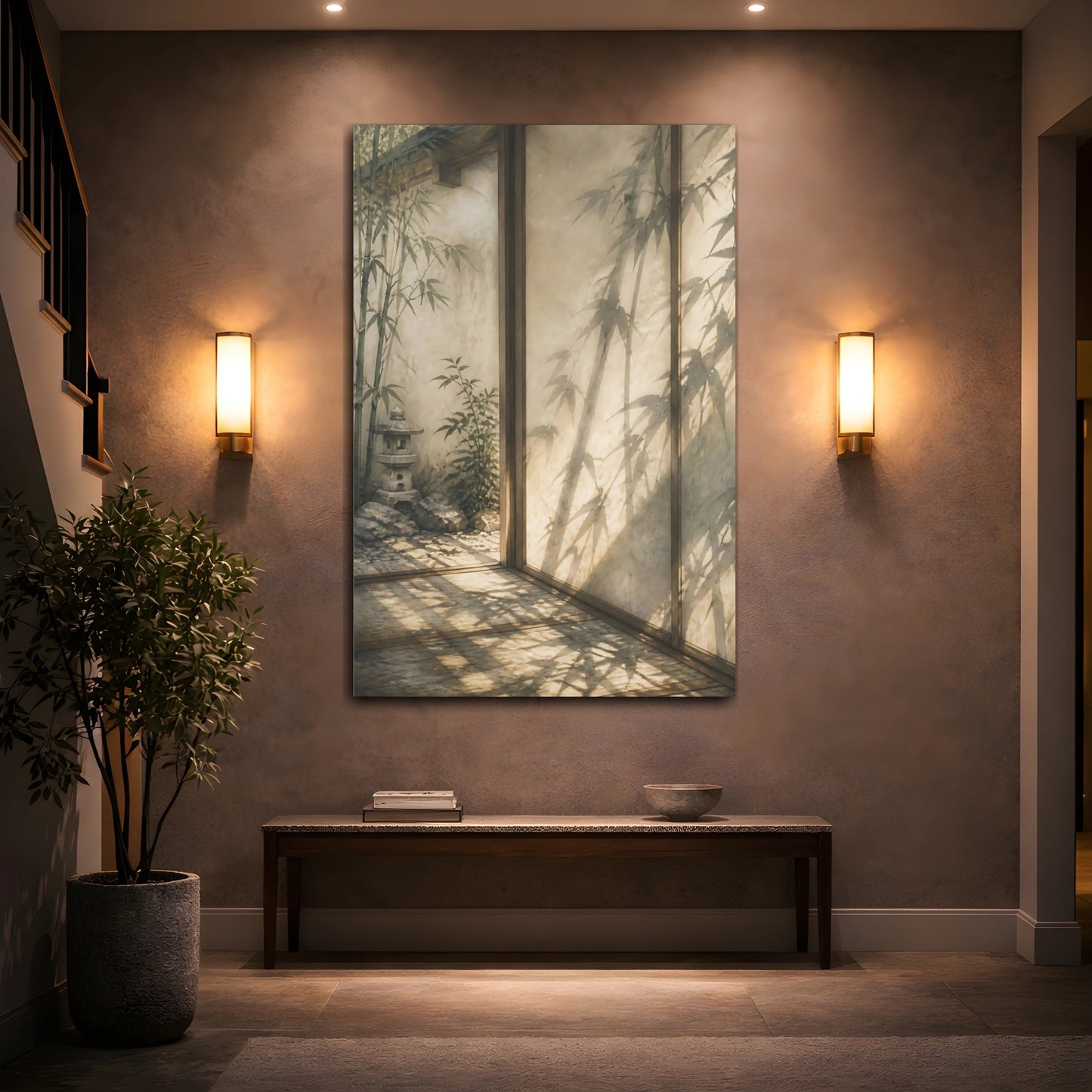 Mockup 2. Japanese Bamboo Shadow Threshold shown as canvas print