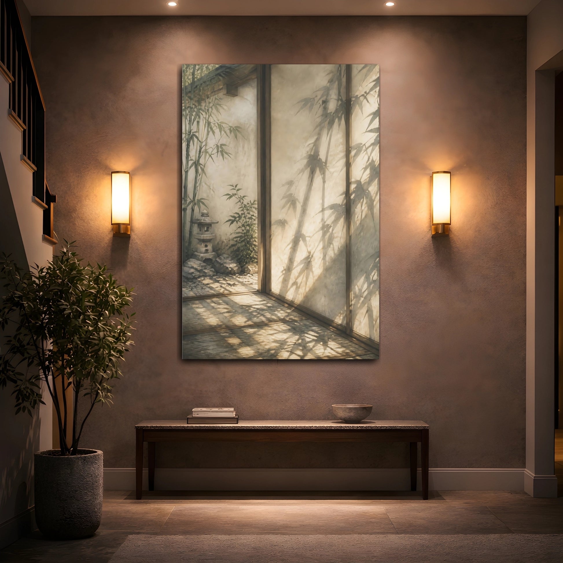 Mockup 2. Japanese Bamboo Shadow Threshold shown as canvas print
