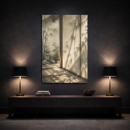 Mockup 3. Japanese Bamboo Shadow Threshold shown as canvas print
