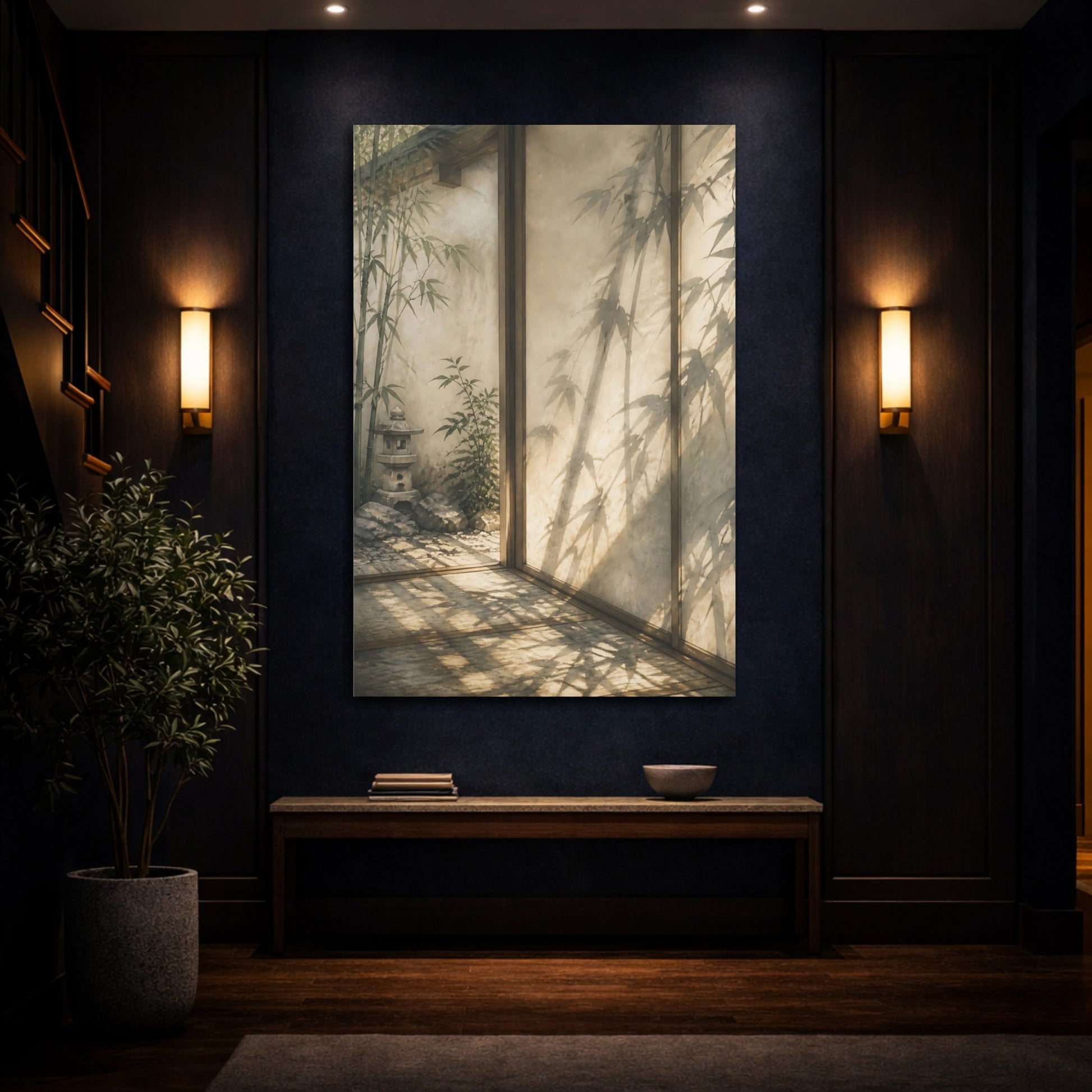 Mockup 4. Japanese Bamboo Shadow Threshold shown as canvas print